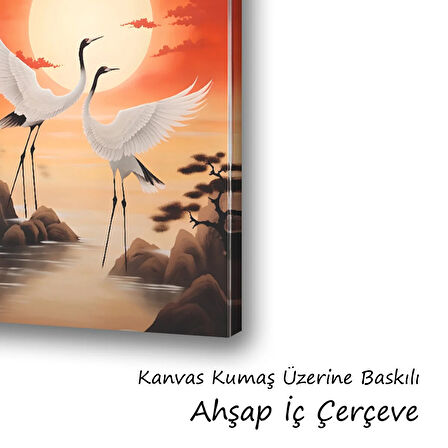 göl manzara kuşlar baskılı kanvas duvar tablosu