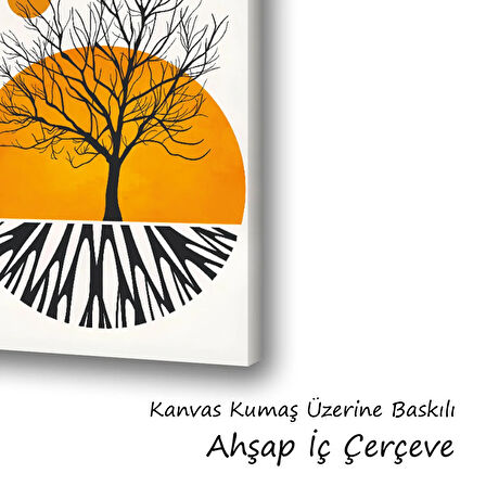 geometri kuru dallar güneş gölge baskılı kanvas duvar tablosu