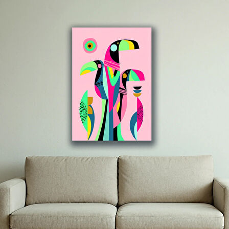 geometri soyut hayvanlı baskılı kanvas duvar tablosu