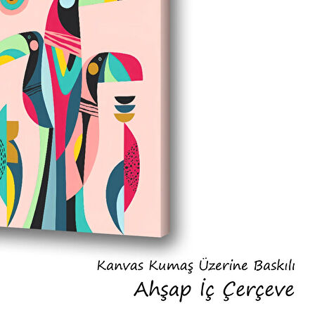 geometri soyut hayvanlı baskılı kanvas duvar tablosu