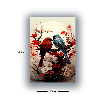 ağaç dalında 2 kuş baskılı kanvas duvar tablosu