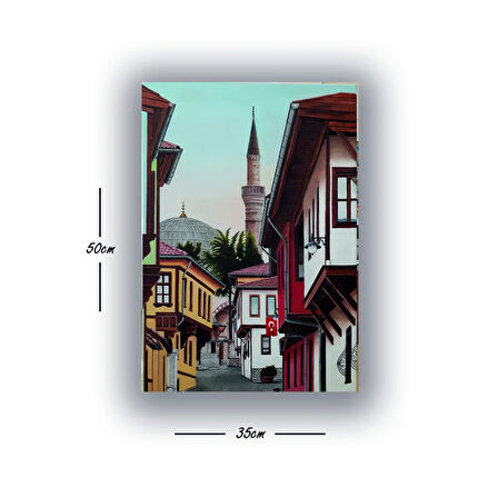 köy evleri cami baskılı kanvas duvar tablosu