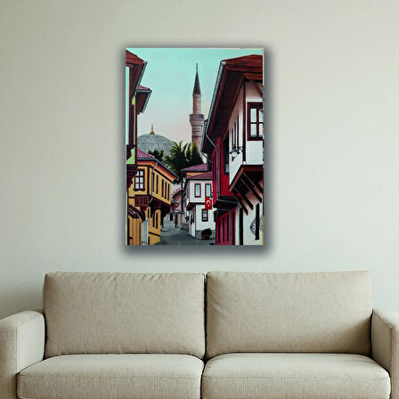 köy evleri cami baskılı kanvas duvar tablosu