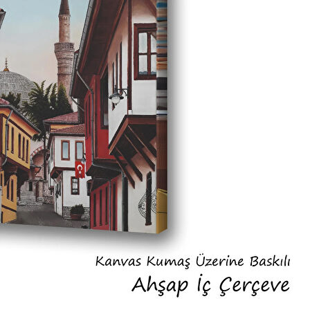 köy evleri cami baskılı kanvas duvar tablosu