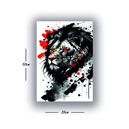 aslan kırmızı boya efektli baskılı kanvas duvar tablosu