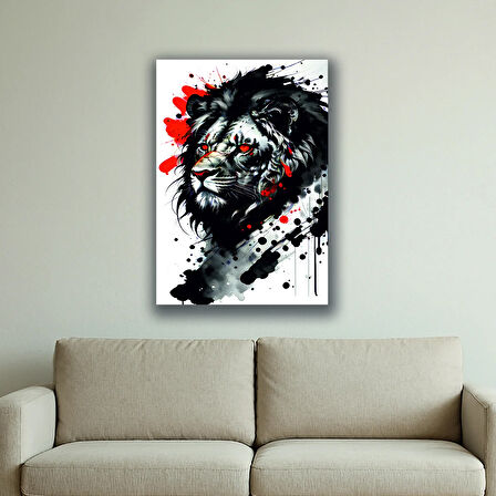 aslan kırmızı boya efektli baskılı kanvas duvar tablosu