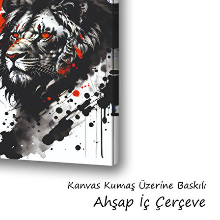 aslan kırmızı boya efektli baskılı kanvas duvar tablosu