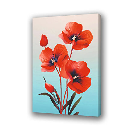 kırmızı çiçek baskılı kanvas duvar tablosu