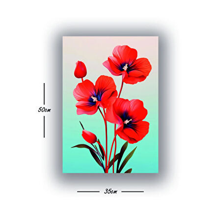 kırmızı çiçek baskılı kanvas duvar tablosu