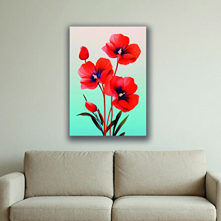 kırmızı çiçek baskılı kanvas duvar tablosu