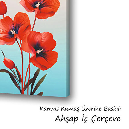 kırmızı çiçek baskılı kanvas duvar tablosu
