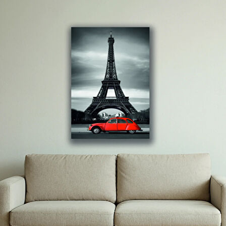 Kule kırmızı araba baskılı kanvas duvar tablosu