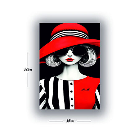 moda kırmızı renkli kadın baskılı kanvas duvar tablosu