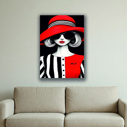 moda kırmızı renkli kadın baskılı kanvas duvar tablosu