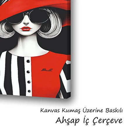 moda kırmızı renkli kadın baskılı kanvas duvar tablosu