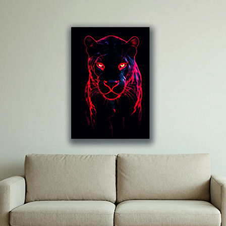 kırmızı neon kaplan baskılı kanvas duvar tablosu