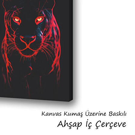 kırmızı neon kaplan baskılı kanvas duvar tablosu