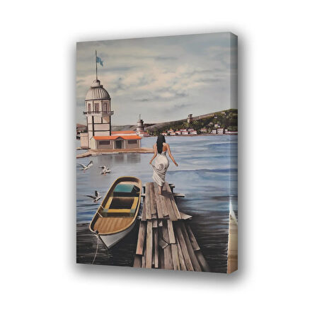 kız kulesi tekneler baskılı kanvas duvar tablosu