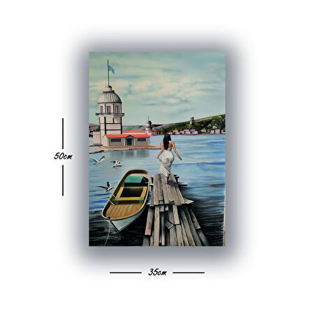 kız kulesi tekneler baskılı kanvas duvar tablosu