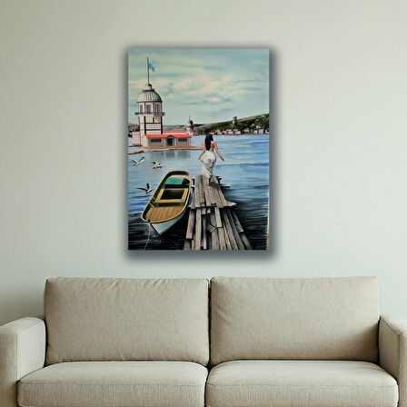 kız kulesi tekneler baskılı kanvas duvar tablosu