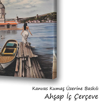 kız kulesi tekneler baskılı kanvas duvar tablosu