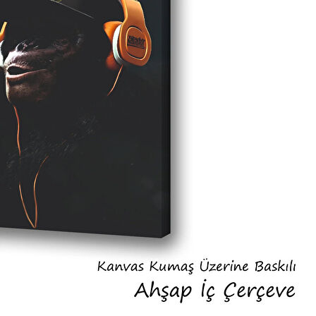 maymun müzik kulaklık baskılı kanvas duvar tablosu