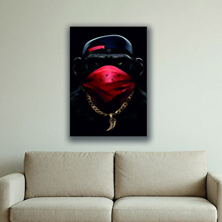 maymun kolyeli baskılı kanvas duvar tablosu