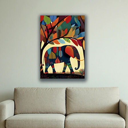 Fil ağaç yaprak desenli baskılı kanvas duvar tablosu