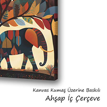 Fil ağaç yaprak desenli baskılı kanvas duvar tablosu