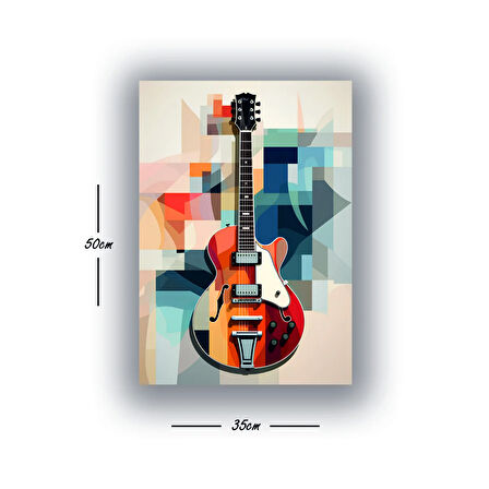 Gitar geometri desenli baskılı kanvas duvar tablosu