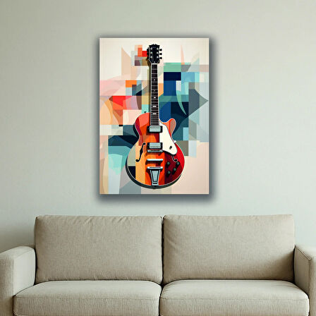 Gitar geometri desenli baskılı kanvas duvar tablosu