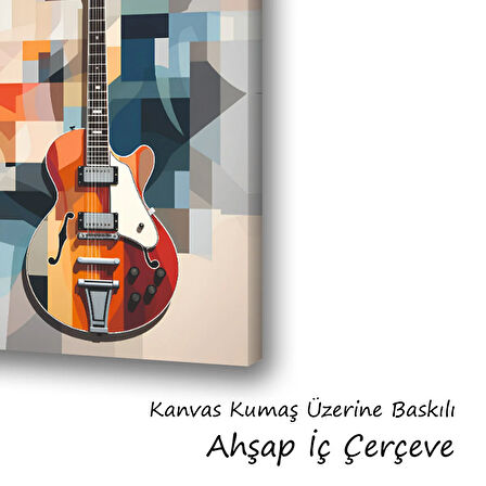 Gitar geometri desenli baskılı kanvas duvar tablosu