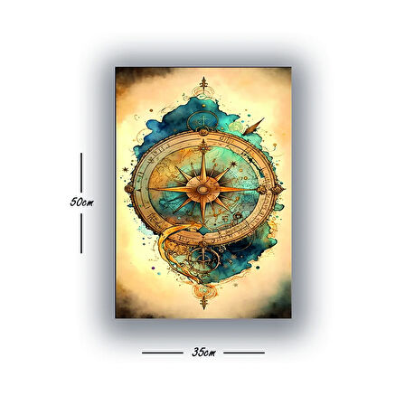 pusula sulu boya efekti baskılı kanvas duvar tablosu