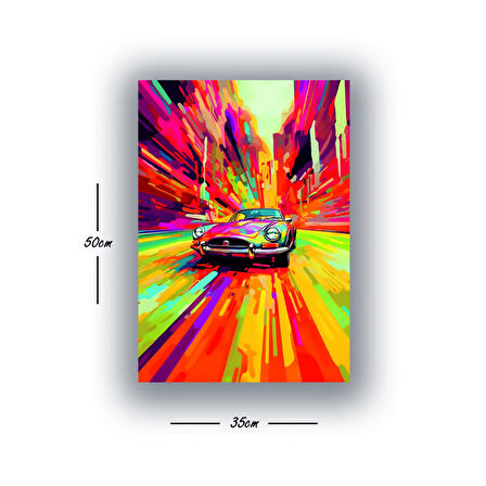 eski model renkli araba baskılı kanvas duvar tablosu