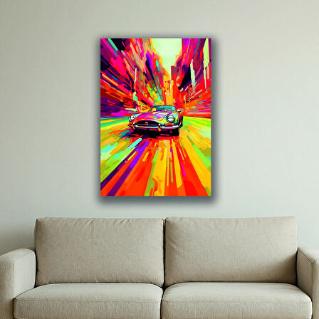 eski model renkli araba baskılı kanvas duvar tablosu