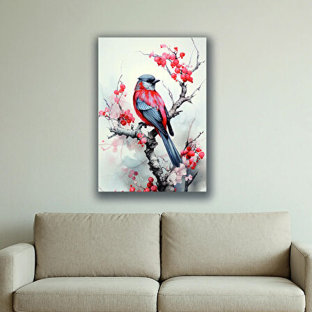 daldaki kuş baskılı kanvas duvar tablosu