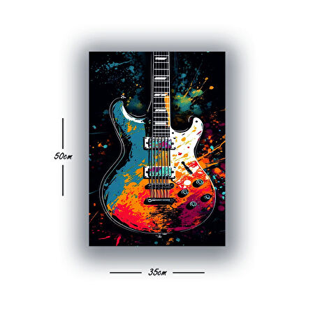 Gitar boya desenli baskılı kanvas duvar tablosu