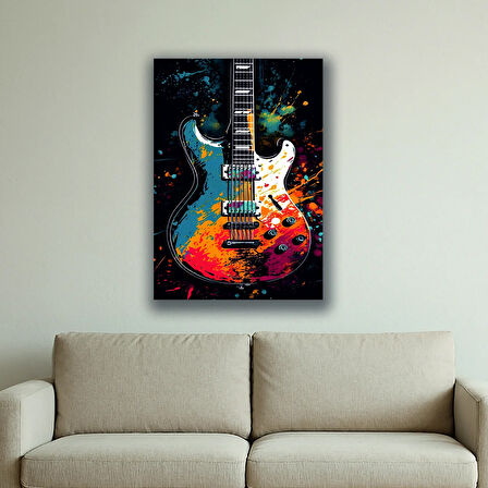 Gitar boya desenli baskılı kanvas duvar tablosu