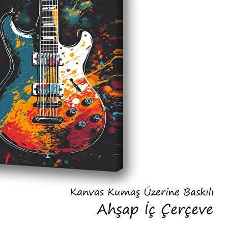 Gitar boya desenli baskılı kanvas duvar tablosu