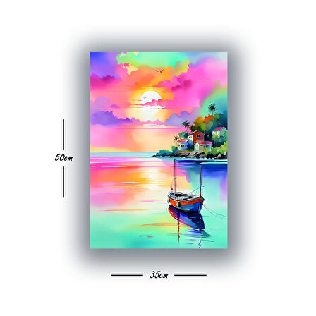 deniz gün batımı evler baskılı kanvas duvar tablosu