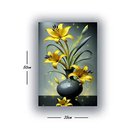 vazo sarı altın çiçekler baskılı kanvas duvar tablosu