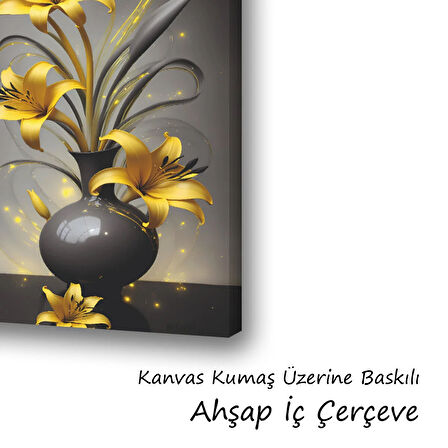 vazo sarı altın çiçekler baskılı kanvas duvar tablosu