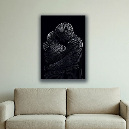 sarılan çizgiler sevgili baskılı kanvas duvar tablosu