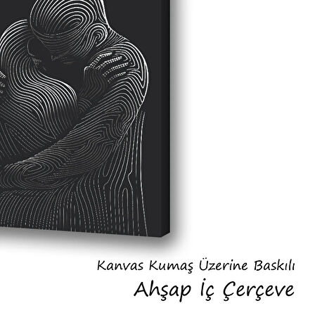 sarılan çizgiler sevgili baskılı kanvas duvar tablosu