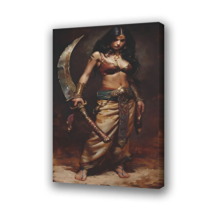 kadın kılıç savaşçı baskılı kanvas duvar tablosu