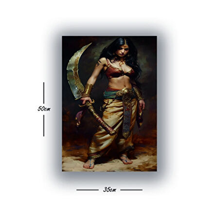 kadın kılıç savaşçı baskılı kanvas duvar tablosu