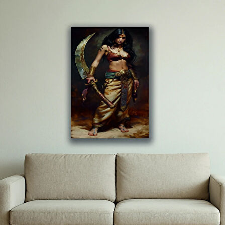 kadın kılıç savaşçı baskılı kanvas duvar tablosu