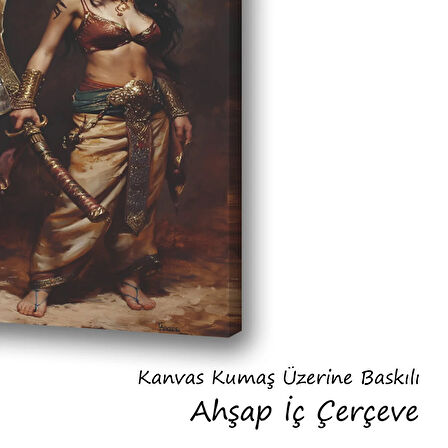 kadın kılıç savaşçı baskılı kanvas duvar tablosu