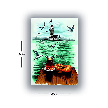 çay simit martılar baskılı kanvas duvar tablosu