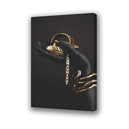 kuyumcu altın kadın eli baskılı kanvas duvar tablosu